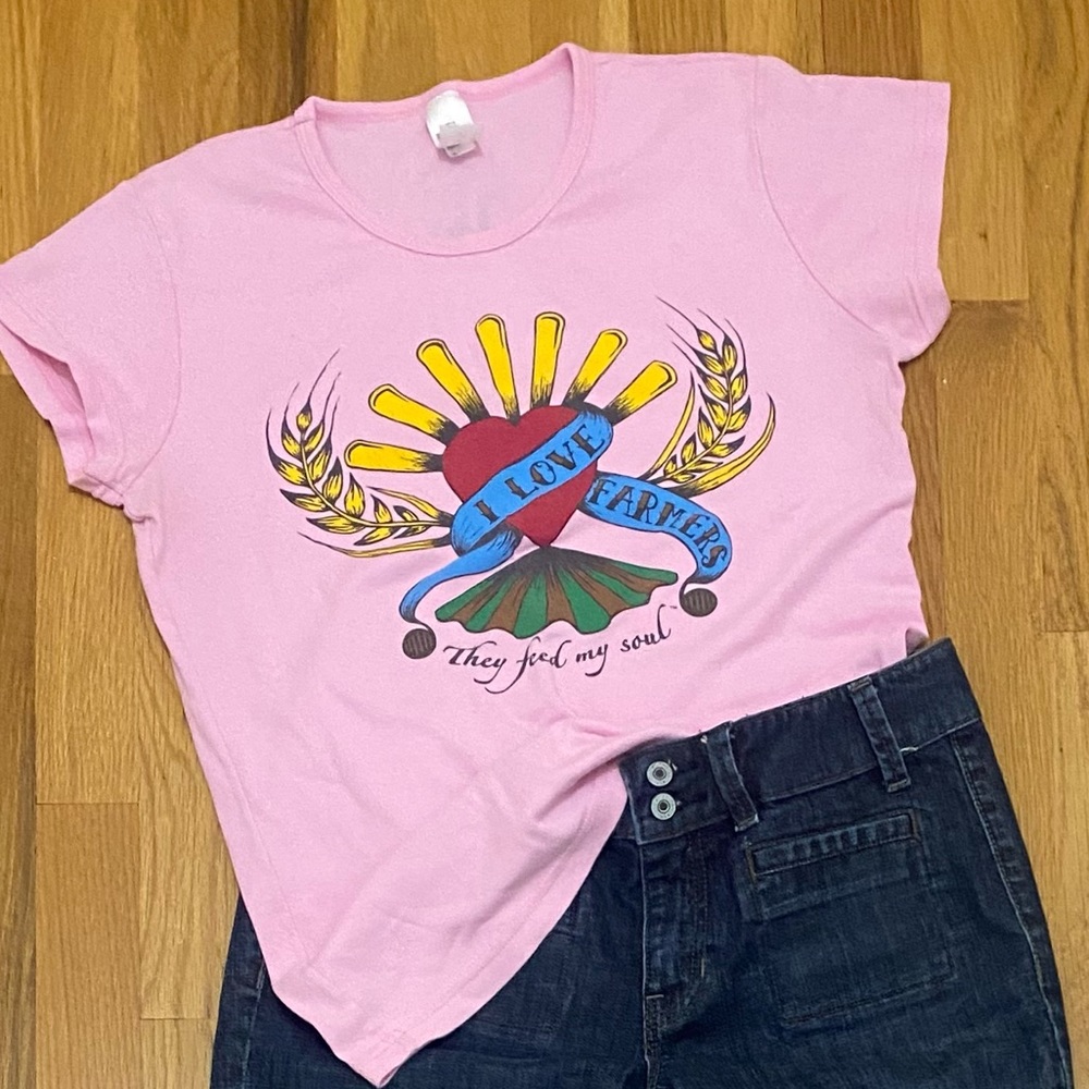 I Love Farmers heart pink tee retro style